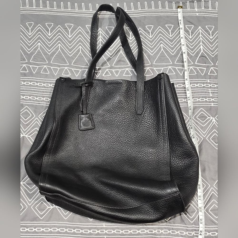 J.Crew Signet Black Pebbled Leather Tote Bag - Picture 2 of 10